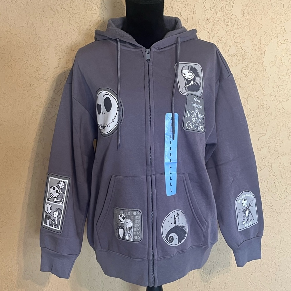 Disney Nightmare Before Christmas Multi-patch Full Zip Women's Hoodie Sz L -NWT